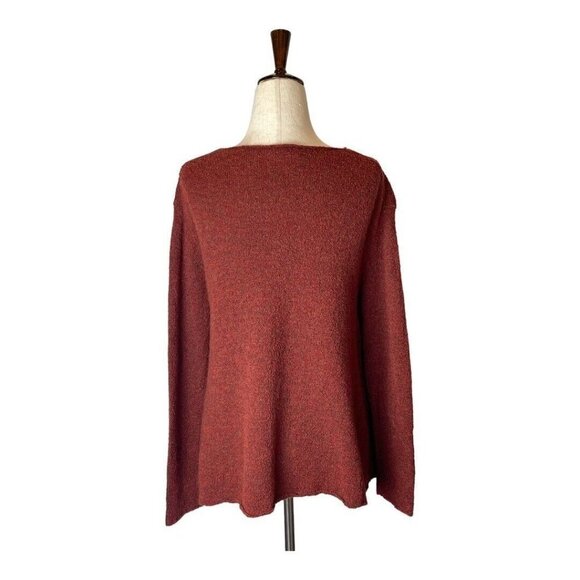 Eileen Fisher Red Wool Blend Boat Neck Boucle Swing Hem Pullover Sweater Size XS - Picture 3 of 8